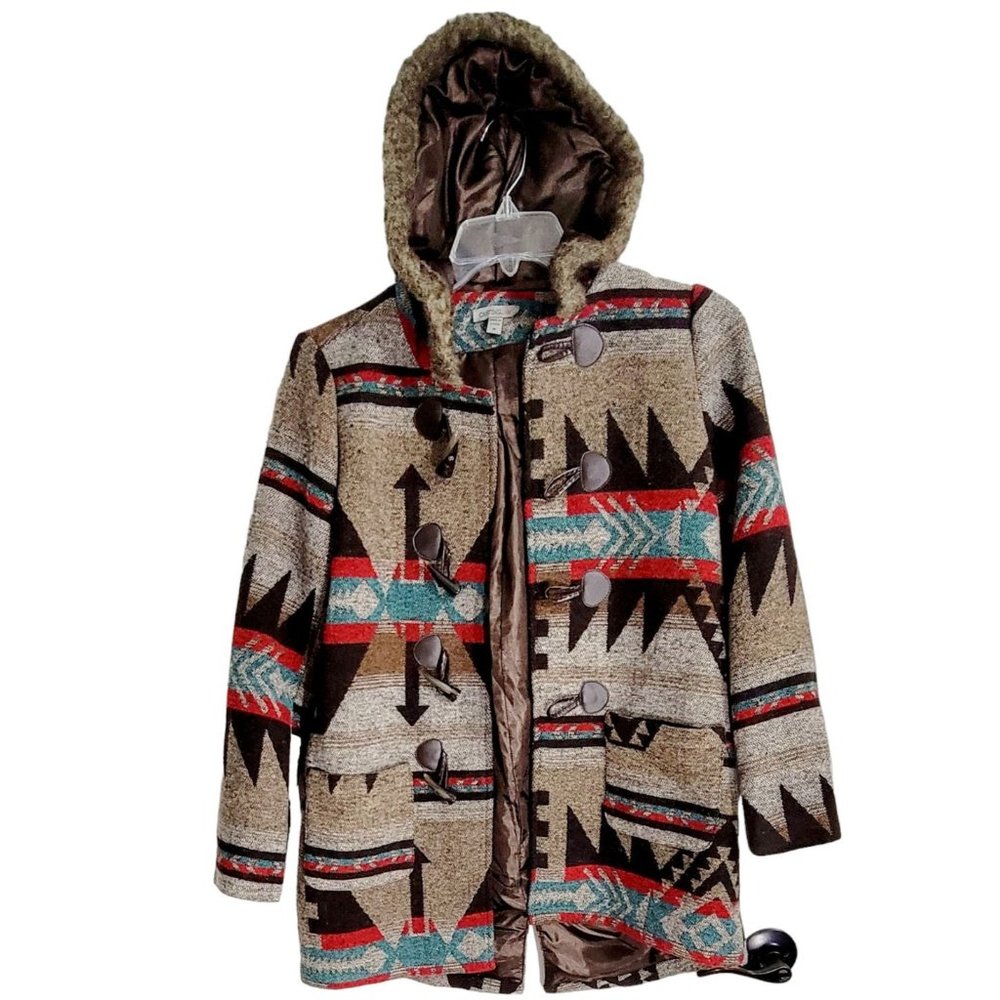 Casting LA Womens Gray‎ Aztec Tribal Style Jacket Hooded Long Sleeve Size Medium